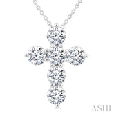 1 1/2 Ctw Round Cut Diamond Christian Cross 6-Stone Fashion Pendant With Chain in 14K White Gold